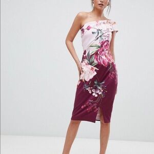 Ted Baker Womens Irlina one shoulder floral pink pencil dress 0